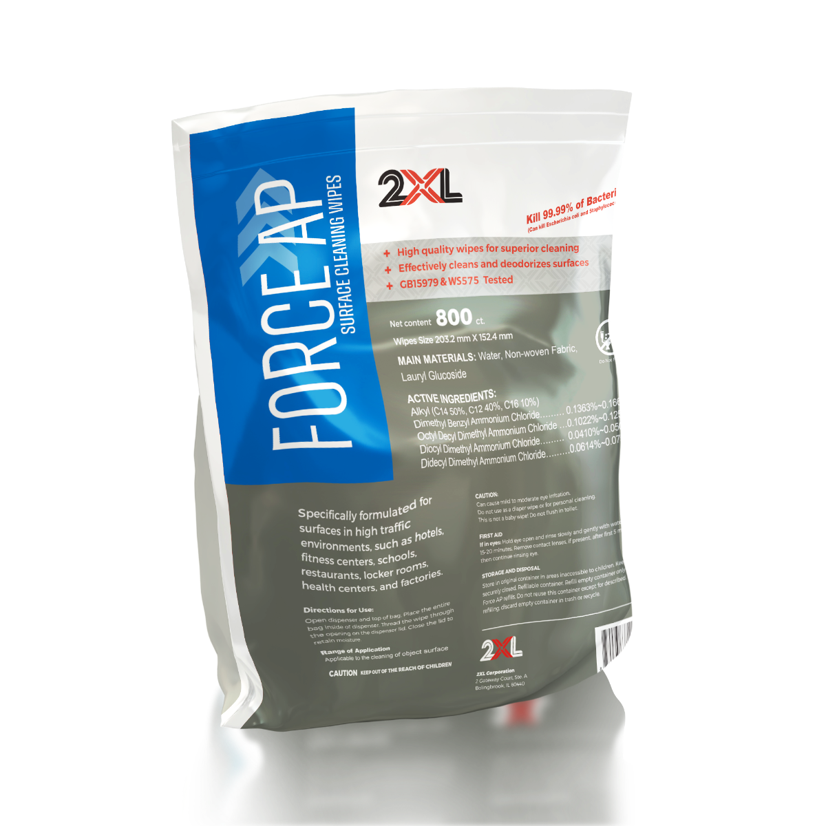 2XL Antibacterial Force Wipes - Refill