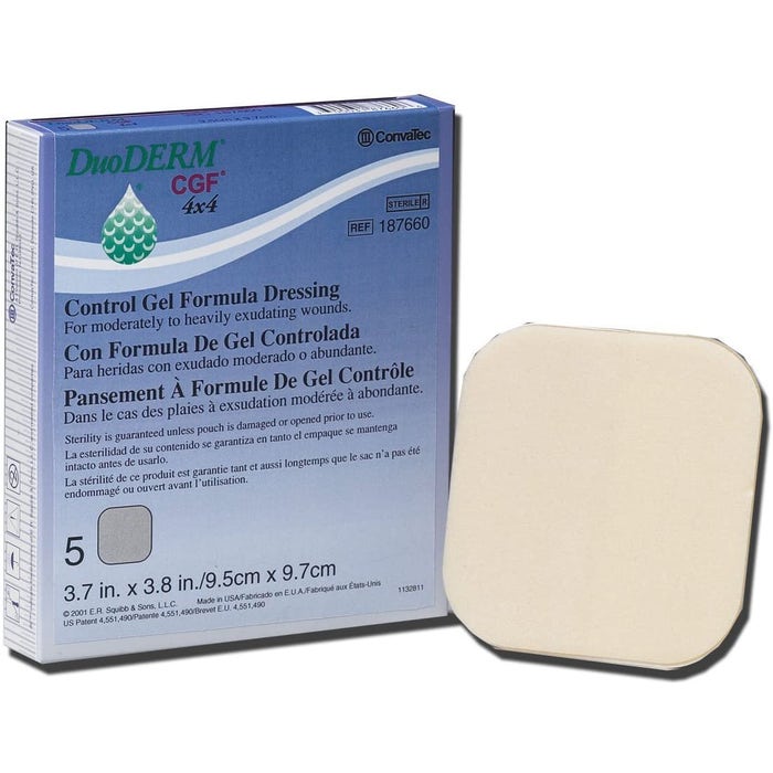 duoderm dressing Convatec Control Gel Formula 4"x4" Hydrocolloid Sterile Adhesive for Partial and Full-Thickness Wounds, Medical Grade, Latex-Free, Waterproof, Square, Beige, 5ct Box : Health & Household DuoDERM CGF Control Gel Formula