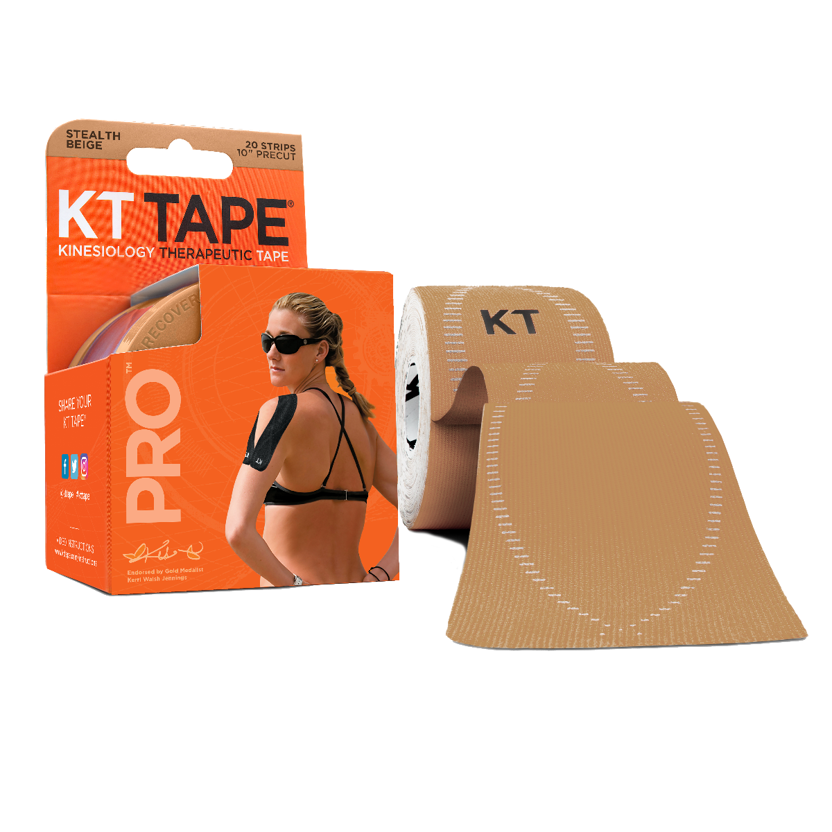 KT Tape Pro Pre-cut 10" Strips - 20 per Roll - Laser Blue